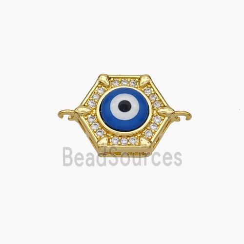 Copper Hexagon Connector Pave Shell Zirconia Evil Eye 18K Gold Plated