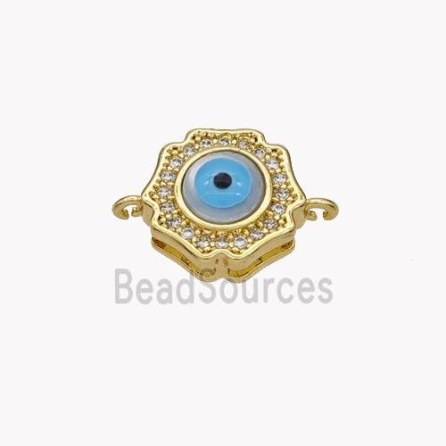 Copper Flower Connector Pave Shell Zirconia Evil Eye 18K Gold Plated