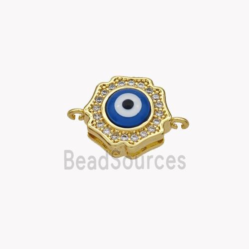 Copper Flower Connector Pave Shell Zirconia Evil Eye 18K Gold Plated