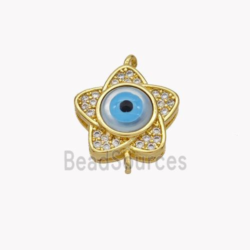 Copper Flower Connector Pave Shell Zirconia Evil Eye 18K Gold Plated