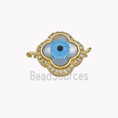 Copper Clover Connector Pave Shell Zirconia Evil Eye 18K Gold Plated