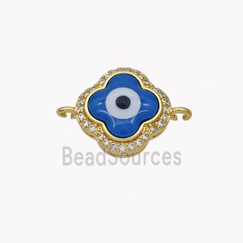 Copper Clover Connector Pave Shell Zirconia Evil Eye 18K Gold Plated