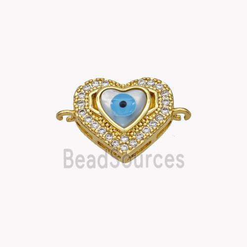 Copper Heart Connector Pave Shell Zirconia Evil Eye 18K Gold Plated