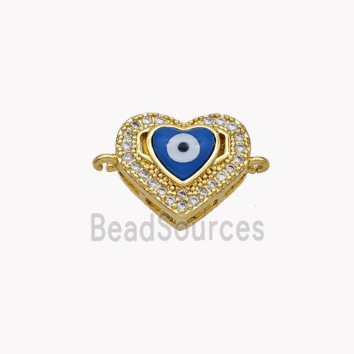 Copper Heart Connector Pave Shell Zirconia Evil Eye 18K Gold Plated