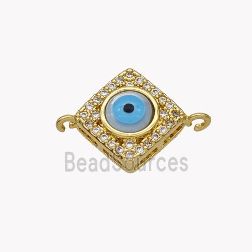 Copper Rhombus Connector Pave Shell Zirconia Evil Eye 18K Gold Plated