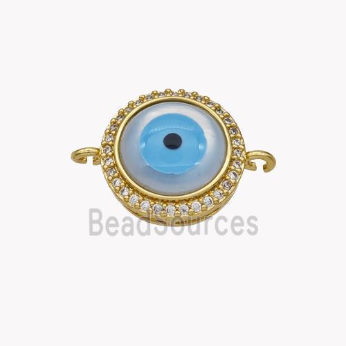 Copper Coin Connector Pave Shell Zirconia Evil Eye 18K Gold Plated