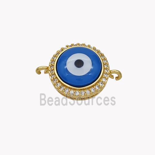 Copper Coin Connector Pave Shell Zirconia Evil Eye 18K Gold Plated