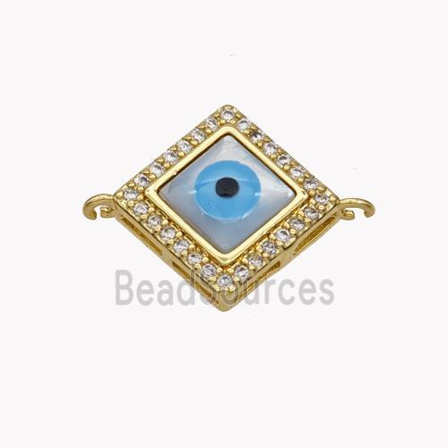 Copper Rhombus Connector Pave Shell Zirconia Evil Eye 18K Gold Plated