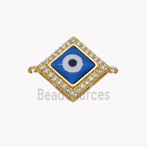 Copper Rhombus Connector Pave Shell Zirconia Evil Eye 18K Gold Plated