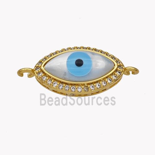 Copper Oval Connector Pave Shell Zirconia Evil Eye 18K Gold Plated