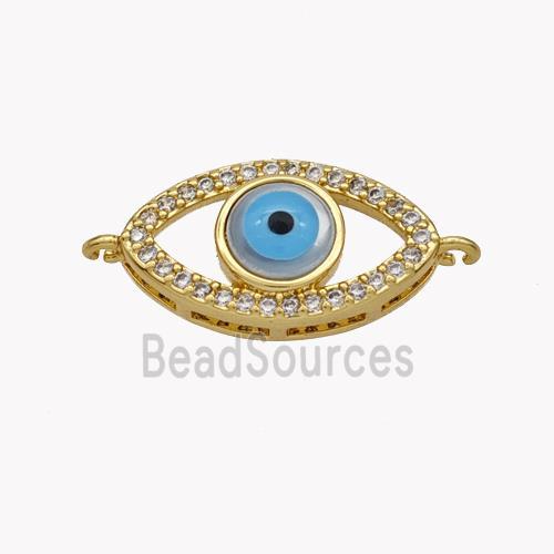 Copper Oval Connector Pave Shell Zirconia Evil Eye 18K Gold Plated