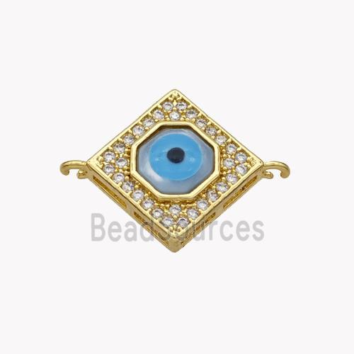 Copper Rhombus Connector Pave Shell Zirconia Evil Eye 18K Gold Plated