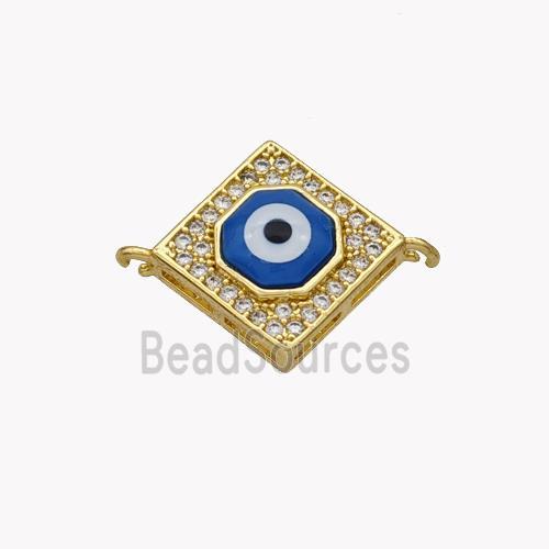 Copper Rhombus Connector Pave Shell Zirconia Evil Eye 18K Gold Plated