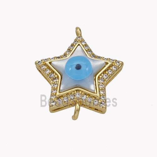 Copper Star Connector Pave Shell Zirconia Evil Eye 18K Gold Plated