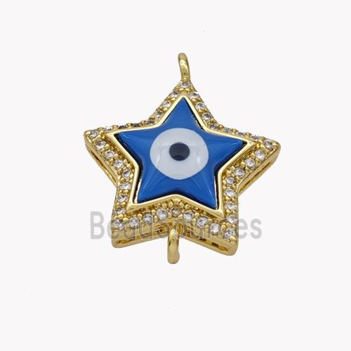 Copper Star Connector Pave Shell Zirconia Evil Eye 18K Gold Plated