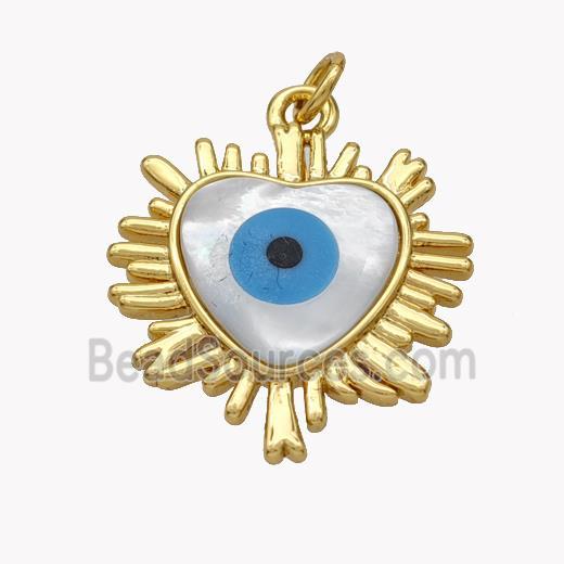 Copper Heart Pendant Pave Shell Evil Eye 18K Gold Plated