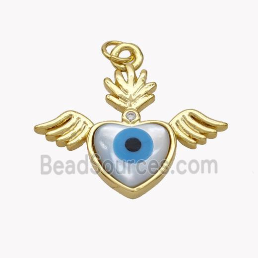 Copper Angel Wings Pendant Pave Shell Heart Evil Eye 18K Gold Plated