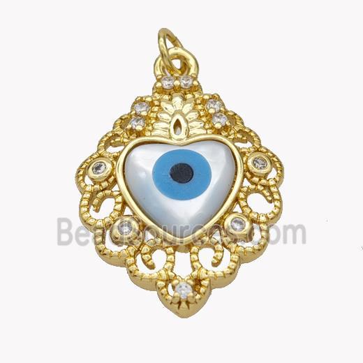 Copper Heart Pendant Pave Shell Zirconia Evil Eye 18K Gold Plated