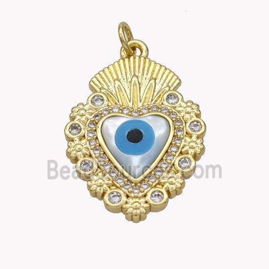 Copper Heart Pendant Pave Shell Zirconia Evil Eye 18K Gold Plated