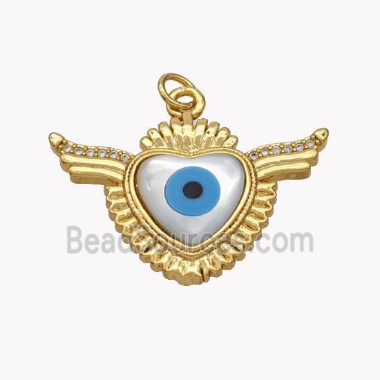 Copper Heart Pendant Pave Shell Zirconia Evil Eye 18K Gold Plated