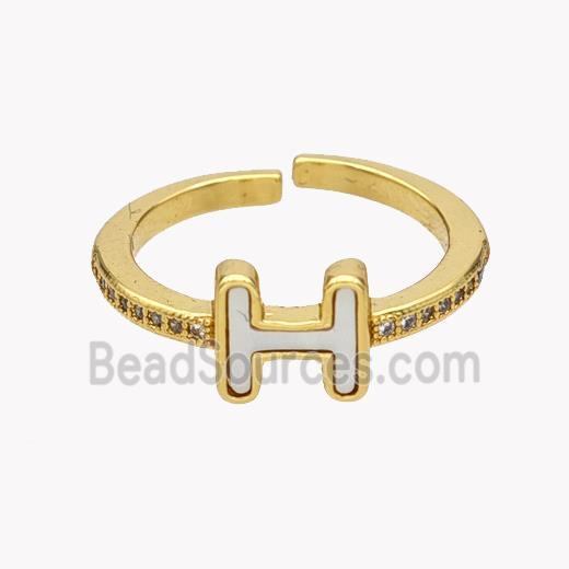 Copper H Rings Pave Shell Zirconia 18K Gold Plated