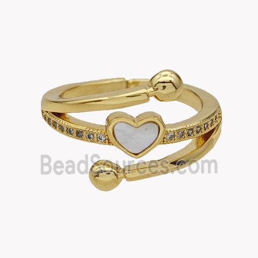 Copper Heart Rings Pave Shell Zirconia 18K Gold Plated