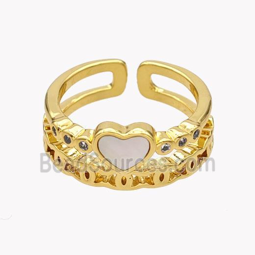 Copper Heart Rings Pave Shell Zirconia 18K Gold Plated