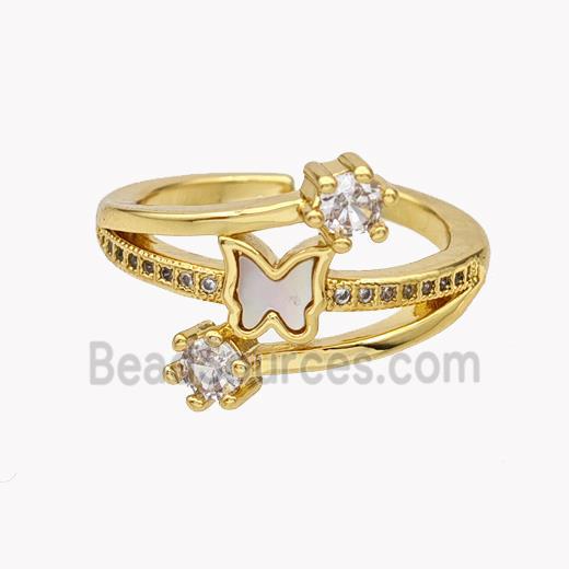 Copper Butterfly Rings Pave Shell Zirconia 18K Gold Plated