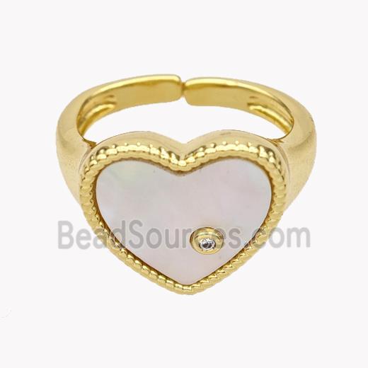 Copper Heart Rings Pave Shell 18K Gold Plated