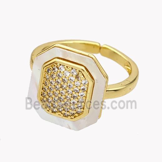 Copper Octagon Rings Pave Shell Zirconia 18K Gold Plated