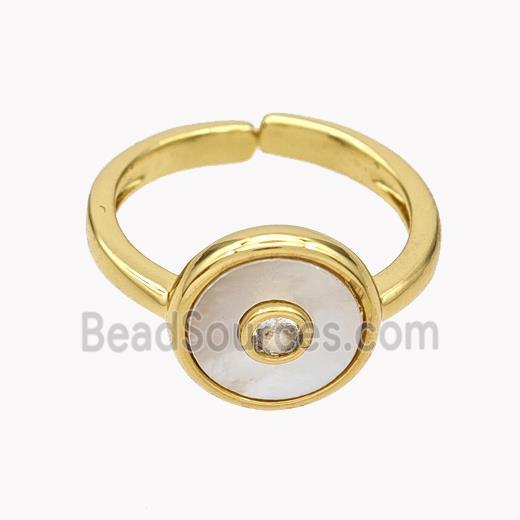 Copper Coin Rings Pave Shell 18K Gold Plated