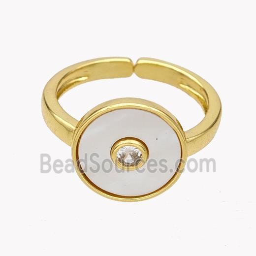 Copper Coin Rings Pave Shell 18K Gold Plated