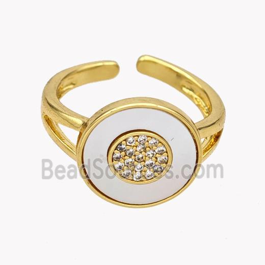 Copper Coin Rings Pave Shell Zirconia 18K Gold Plated