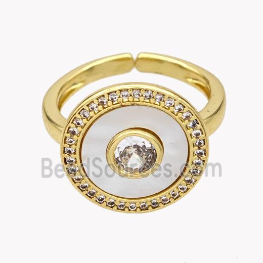 Copper Coin Rings Pave Shell Zirconia 18K Gold Plated