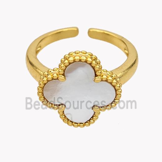 Copper Clover Rings Pave Shell 18K Gold Plated