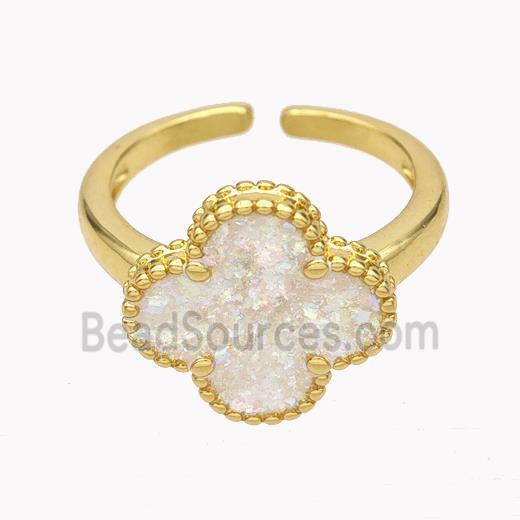 Copper Clover Rings Pave Fire Opal 18K Gold Plated