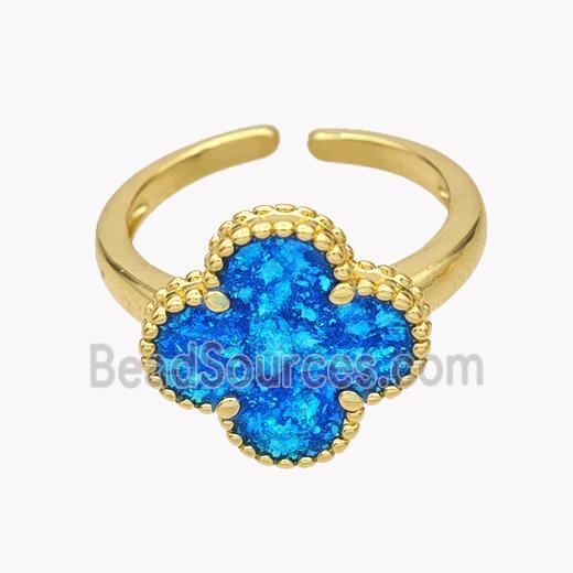 Copper Clover Rings Pave Fire Opal 18K Gold Plated