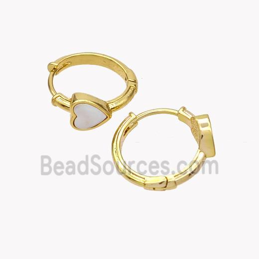 Copper Heart Hoop Earrings Pave Shell 18K Gold Plated