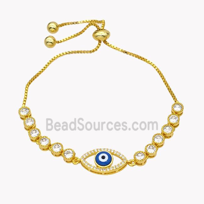 Copper Eveil Eye Bracelet Pave Zirconia Adjustable 18K Gold Plated