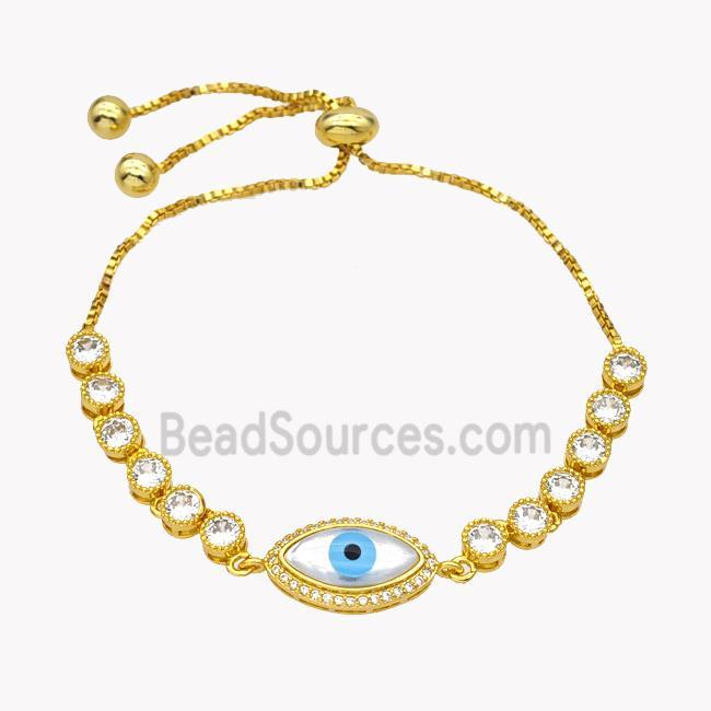 Copper Eveil Eye Bracelet Pave Zirconia Adjustable 18K Gold Plated