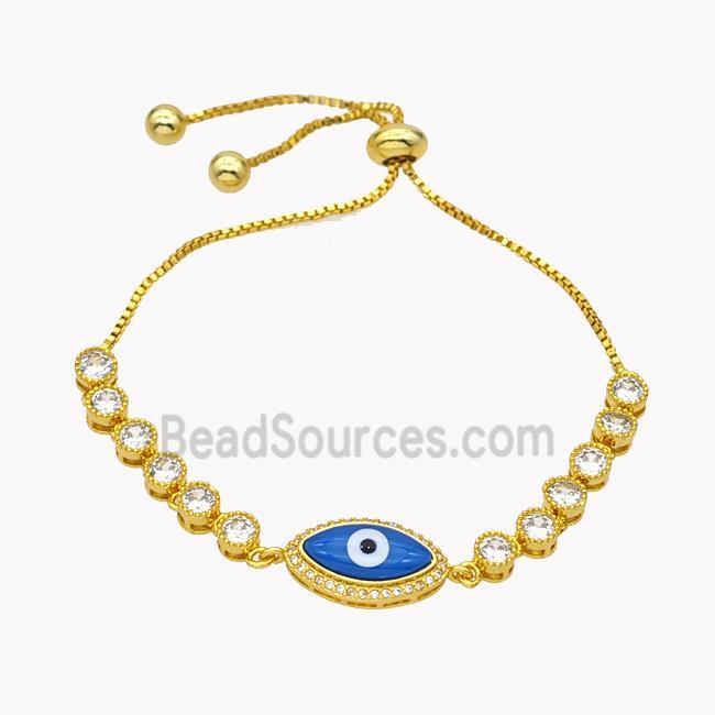 Copper Eveil Eye Bracelet Pave Zirconia Adjustable 18K Gold Plated