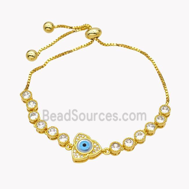 Copper Eveil Eye Bracelet Pave Zirconia Adjustable 18K Gold Plated