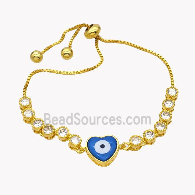 Copper Eveil Eye Heart Bracelet Pave Zirconia Adjustable 18K Gold Plated