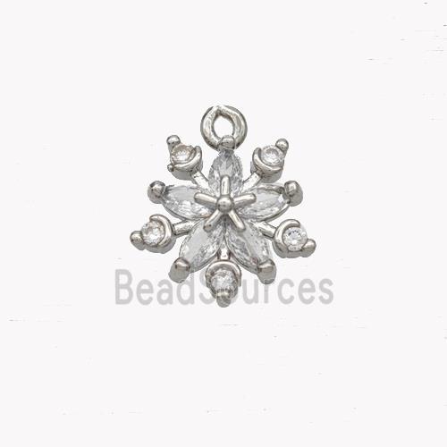 Copper Flower Pendant Pave Zirconia Platinum Plated