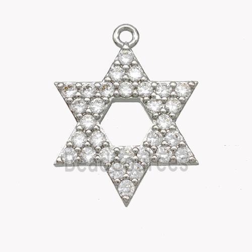 Copper David Star Pendant Pave Zirconia Platinum Plated