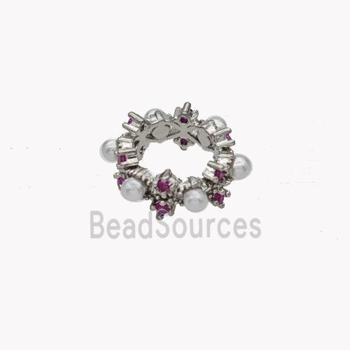 Copper Rings Beads Pave Pearlized Resin Platinum Plated