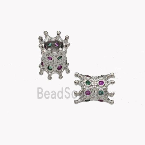 Copper Tube Beads Pave Zirconia Platinum Plated