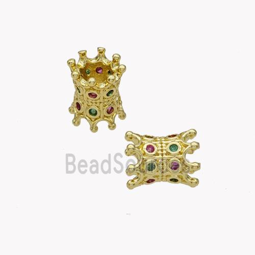 Copper Tube Beads Pave Zirconia Gold Plated