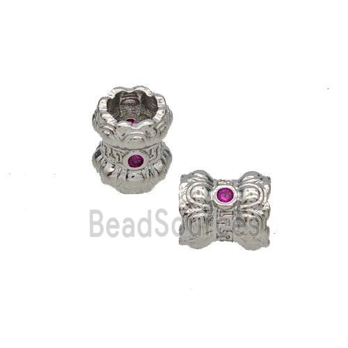 Copper Tube Beads Pave Zirconia Platinum Plated