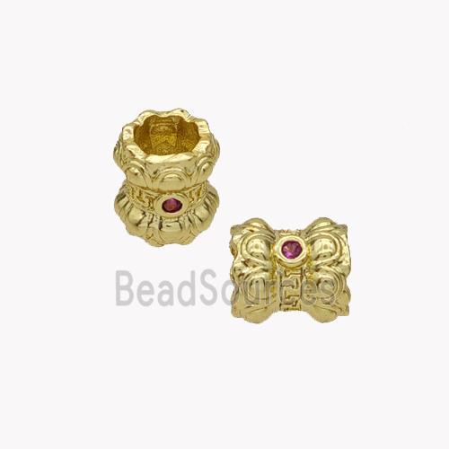 Copper Tube Beads Pave Zirconia Gold Plated